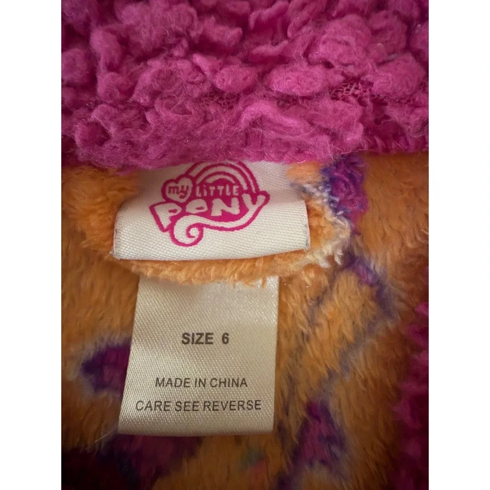 My Little Pony Girls Orange Pink Fleece Bathrobe Size 6 Sherpa Trim Robe